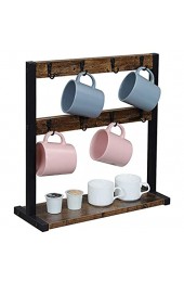 OROPY Vintage Tassenhalter mit 16 Haken Kaffeetassenständer für Küchentheke Esstisch Bechergestell mit Aufbewahrungsboden für Becher Kaffeekapsel Zuckerdosen 42x15x43 cm-Dunkelbraun