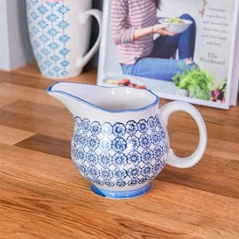 Nicola Spring Gemusterter Milch/Soße/Sahne-Krug aus Porzellan - Blaues Blumen-Design - 300 ml x1