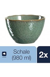 Leonardo Matera Keramik-Schalen 2-er Set spülmaschinengeeignete Schüsseln 2 Steingut-Schalen mit Glasur grün 980 ml Ø 15 3 cm 026986