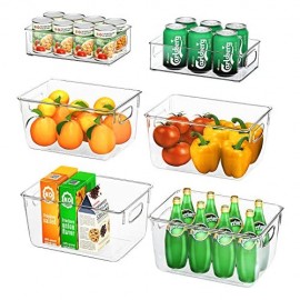 Kühlschrank Organizer 6er Set (4 Große/2 Kleine) FINEW Hochwertig Speisekammer Vorratsbehälter mit Griff Durchsichtig Aufbewahrungsbox Organizer ideal für Küchen Kühlschrank Schränke -BPA Frei