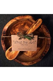 What the Art!® Olive Wood «Buddha Rustic» Gr. L | Olivenholz Schale inkl. Löffel + Geschenk | Müslischale - Suppenschale - Frühstücksschale - Dessertschale (Ø 16-17 x ↑ 6)