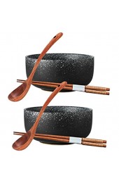 AWYGHJ Keramische japanische Ramenschale 2er-Set 40 Unzen große Tiefe Schalen Nudelsuppenschüssel mit Essstäbchen und Löffelset für asiatisches Pho Udon Soba