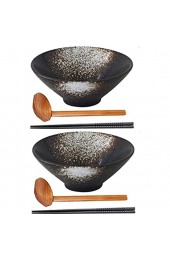 Keramik-Ramen-Suppentassen-Set Küche & Essen verdickte japanische Servierschale mit passendem Löffel und Essstäbchen schwere Schalen für Suppe Nudel Pho Udon und Soba (2 Sätze (6 Stück) 9 INCH)