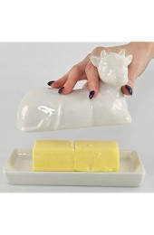 HOME-X Kuh-Butterdose Butterdose mit Deckel Bauernhausschale für Butterstäbchen weiße Schale mit Deckel 15 2 cm L x 7 6 cm B x 10 2 cm H weiß