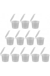 Hemoton 200 Stück 27ML Mini Einwegbecher mit Deckel Kunststoff Transparent Jello Shot Cups Runde Marmeladenschälchen Einwegprobierschalen für Restaurants Dips Salsa Soßen