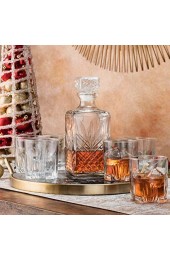 Paksh Novelty 7-teiliger italienischer handgefertigter Dekanter & Whisky-Gläser-Set aus Glas eleganter Whiskey-Dekanter mit kunstvollem Stopper und 6 exquisiten Cocktail-Gläsern