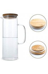 Intirilife Karaffe mit Bambusdeckel in KLAR – 1 6l Krug aus Borosilikatglas mit Henkel und Holz Deckel hitzebeständig geeignet für heiße und kalte Getränke Tee Kaffee Wasser UVM.