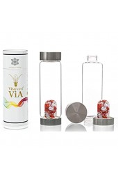 VitaJuwel ViA FITNESS - Wasserflasche mit Roter Jaspis Magnesit & Bergkristall für Willenskraft und Stärke