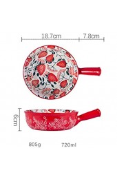 JLWM Suppenschüssel Mit Henkel Japan 720ML Suppenschüsseln Aus Porzellan Keramik Ofen Mikrowelle Küche Für Nudeln Frühstück Obst Salat-Erdbeere-rot