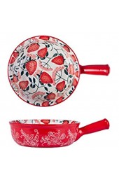 JLWM Suppenschüssel Mit Henkel Japan 720ML Suppenschüsseln Aus Porzellan Keramik Ofen Mikrowelle Küche Für Nudeln Frühstück Obst Salat-Erdbeere-rot