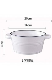 JLWM Suppenschüssel Suppenschüsseln Mit Griffen Keramik Creative Salat Nudel Instant-Nudeln Frühstück Verbrühungsschutz-Weiß-1000ML