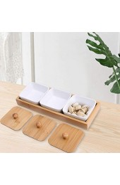 Omabeta Servierteller Durable Bamboo Tray Cover Appetizer Servierteller Desserts Tray Teller für Obst Nüsse(Three grids with lid)