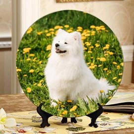 Hund in den schönen Blumenfeldern bunte Platten Keramik dekorative Platte Anzeige Home Wobble-Platte mit Display Stand Dekoration Haushalt Hübsche Keramikplatten