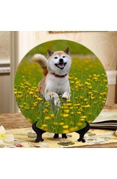 Hund in den schönen Blumenfeldern Dekor Party Teller Platte für Display Home Wobble-Platte mit Display Stand Dekoration Haushalt Keramikplatten Kinder
