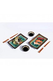 Hinomaru Collection 6-teiliges Sushi Dinner-Set rechteckig Sushi Teller Soßenschale und Essstäbchen Sushi Dinner Set für zwei Personen türkis